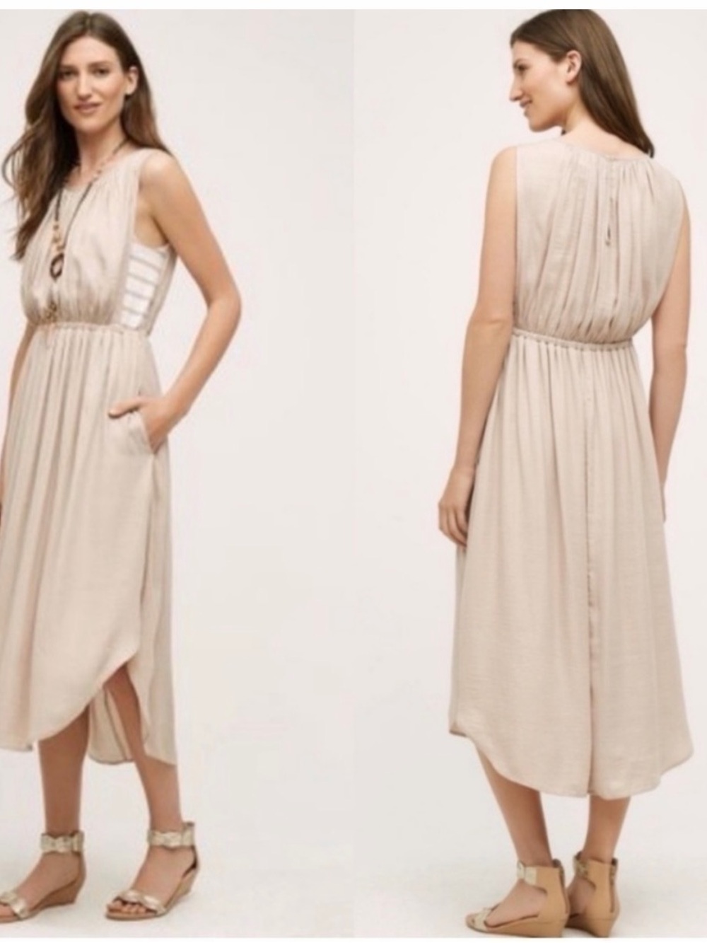 Anthropologie Left Coast by Dolan Costa Midi Layer Dress Tan White Stripe Size S